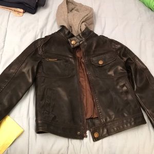 Boys leather jacket with hood